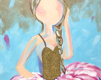 Original Painting, Original Ballerina with Braid Painting, Wall Art, Hand Painted in US, Ballet, Any Size
