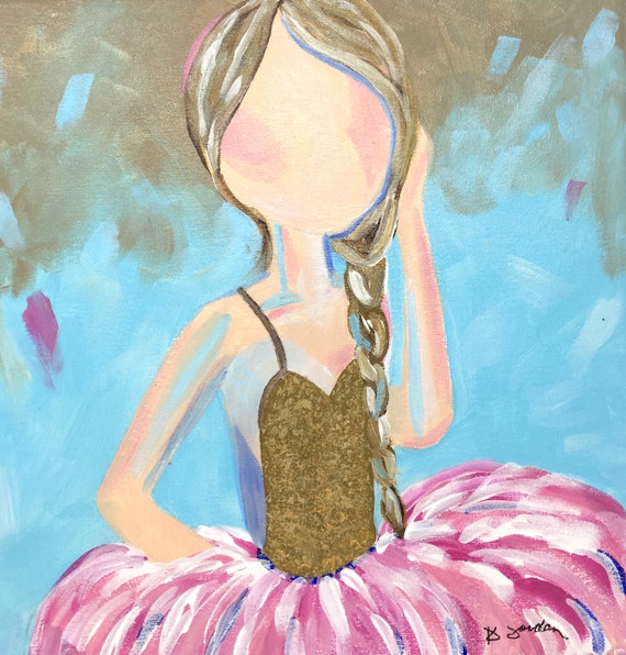 Original Painting, Original Ballerina with Braid Painting, Wall Art, Hand Painted in US, Ballet, Any Size