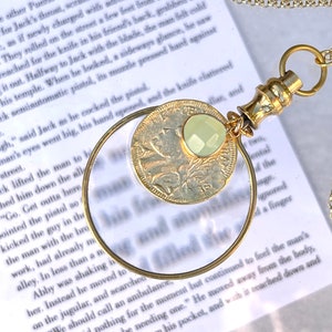 Gold Magnifying Glass Necklace, Brass Monocle Necklace, Made In USA image 1