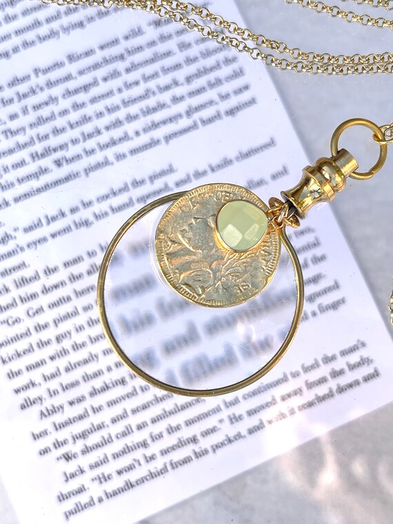 Gold Magnifying Glass Necklace, Brass Monocle Necklace, Made In USA