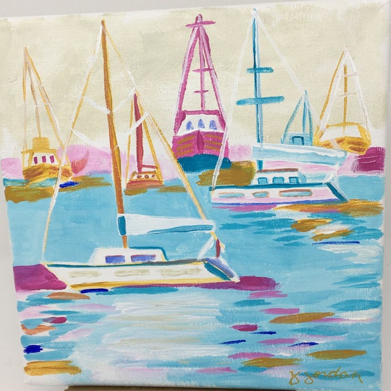 Original Coastal Painting, Original Boat Marina Painting, Large Art, Hand Painted in US, Any Size