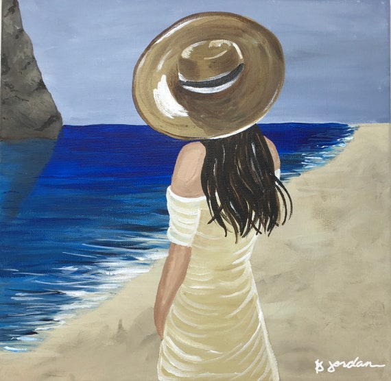 Original Painting, Original Girl at Beach Painting, Wall Art, Hand Painted in US, Any Size