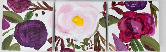 Original Painting Set, Original Floral Paintings, Wall Art, Hand Painted in US, Any Size