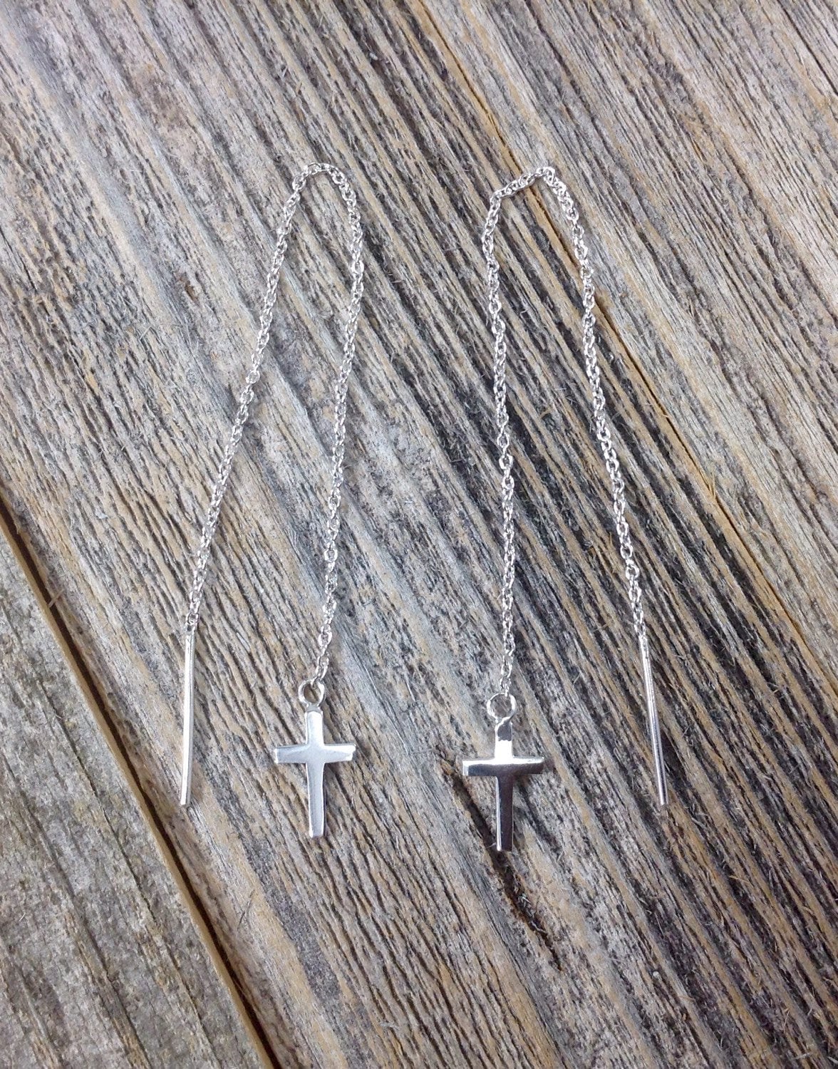 Sterling Silver Cross Earrings, Threader Earrings