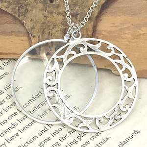 Silver Magnifying Glass Necklace, Silver Monocle Necklace, Made in the USA