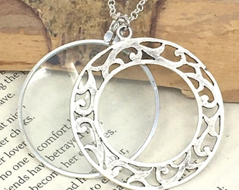 Magnifying Glass Necklace, Silver Monocle Necklace, Made In USA