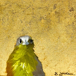 Original Gold Leaf Bird Painting, Hand Painted in the USA, Any Size