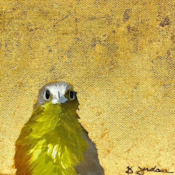 Original Bird Painting, Gold Leaf Painting, Hand Painted in the USA, Gold Wall Art, Glam Art, Large Art