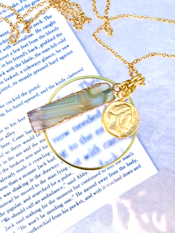 Gold Magnifying Glass Necklace, Magnifier Necklace, Loupe Necklace, Magnify Necklace