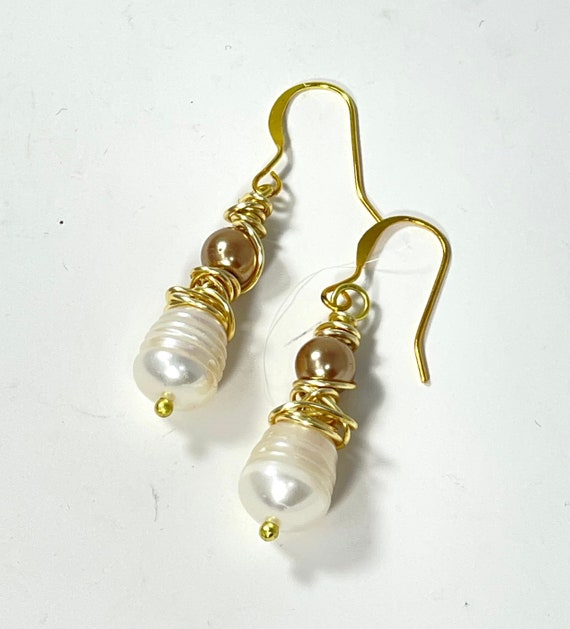 Gold Pearl Earrings, Handmade in the US