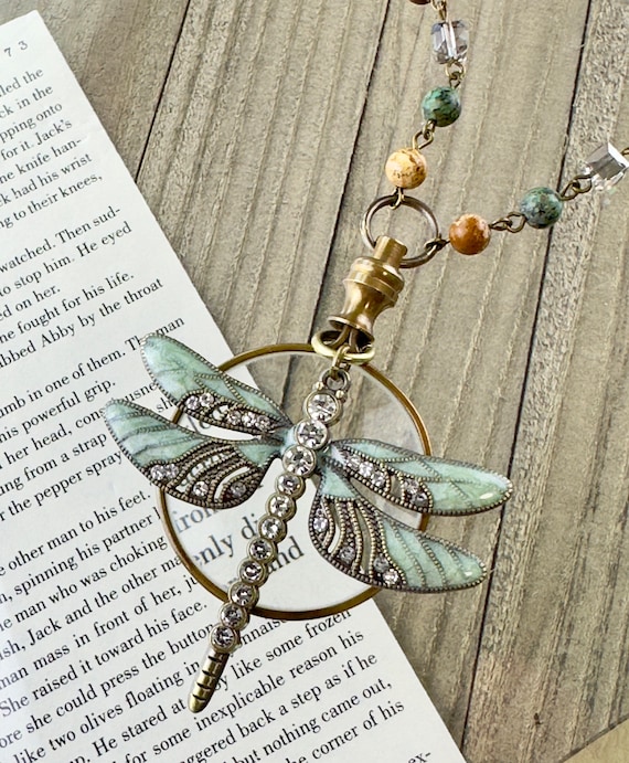 Magnifying Glass Necklace, Dragonfly Necklace, Monocle Necklace, Made In the USA
