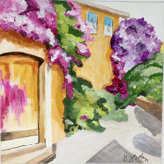 Original Painting, Original Bougainvillea House Painting, Wall Art, Hand Painted in US, Any Size