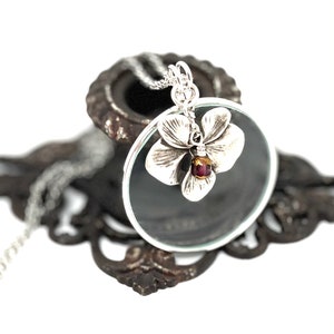 Sterling Silver Floral Magnifying Glass Necklace: Monocle Pendant
