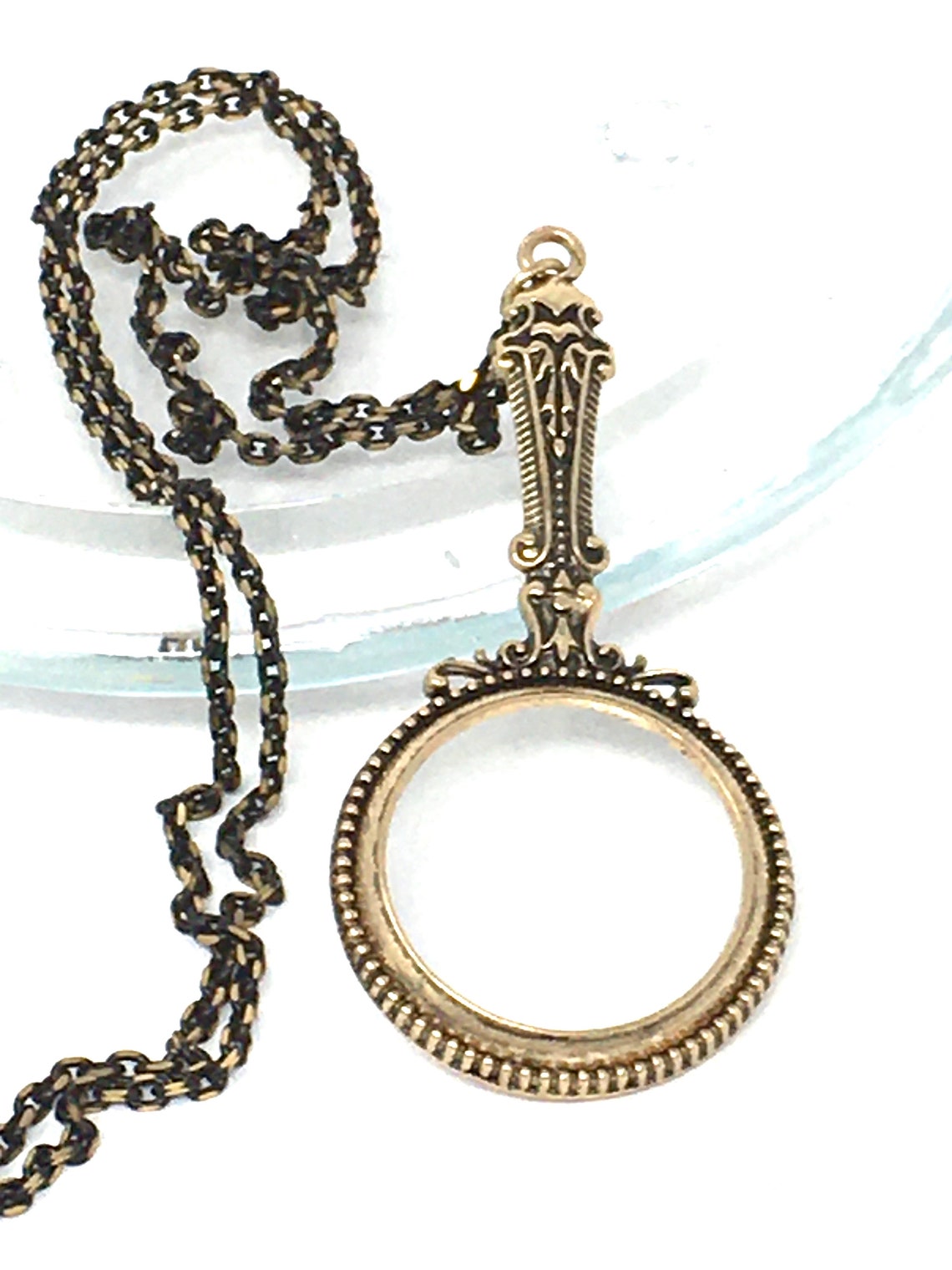 Gold Magnifying Glass Necklace Long Necklace Monocle Etsy
