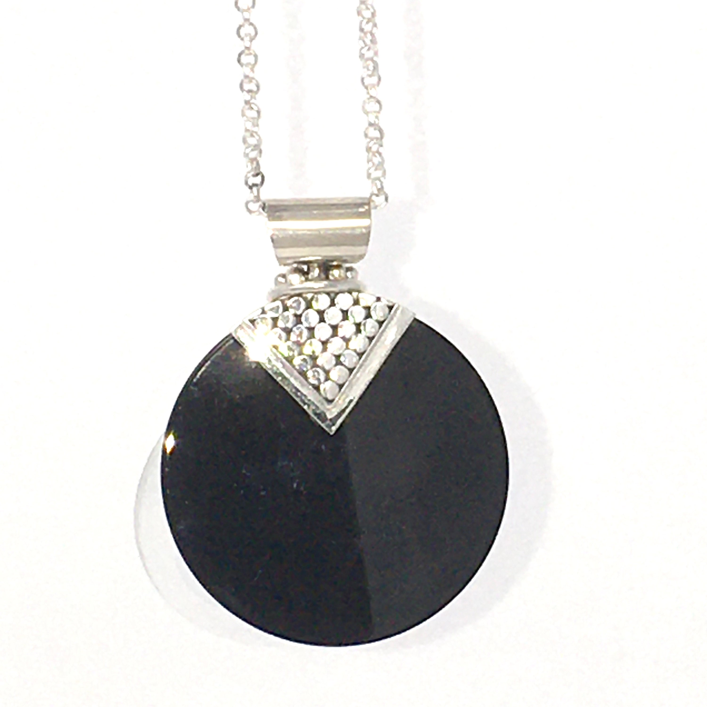 Magnifying Glass Necklace with Sterling Silver and Black Onyx Pendant