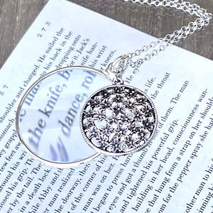 Sterling Silver Magnifying Glass Necklace: Floral Pendant, 30&quot; Chain