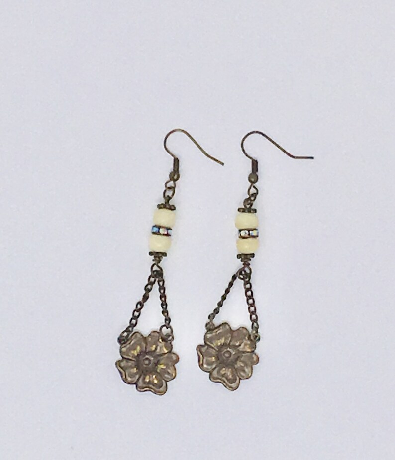 Antique Brass Flower Earrings Etsy