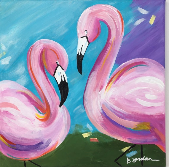 Original Painting, Original Flamingos Painting, Wall Art, Hand Painted in US, Any Size