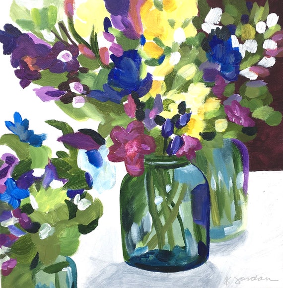 Original Sweet Pea Painting, Original Floral Painting, Large Art, Hand Painted in US, Any Size
