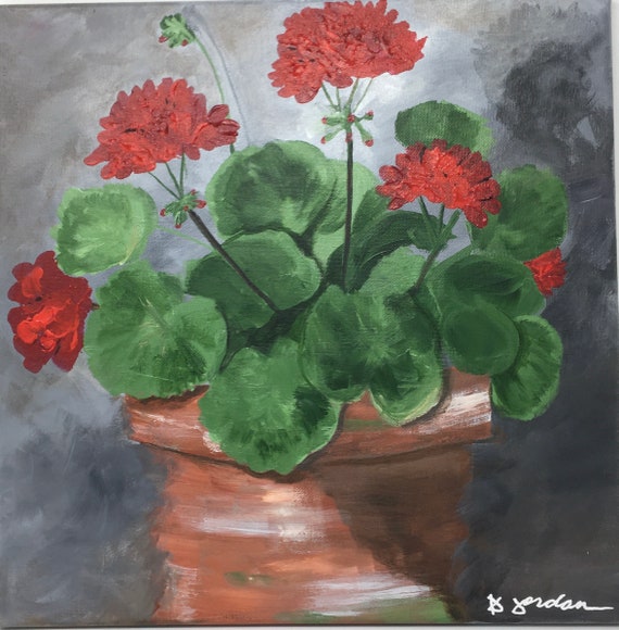 Original Painting, Original Potted Geranium Painting, Wall Art, Hand Painted in US, Any Size