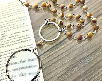 Magnifying Glass Necklace: Jasper and Sterling Silver Monocle
