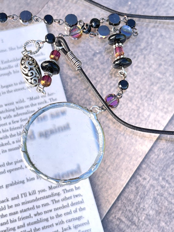 Magnifying Glass Necklace, Silver Monocle Necklace, Beaded Magnifying Glass Necklace, Made In USA