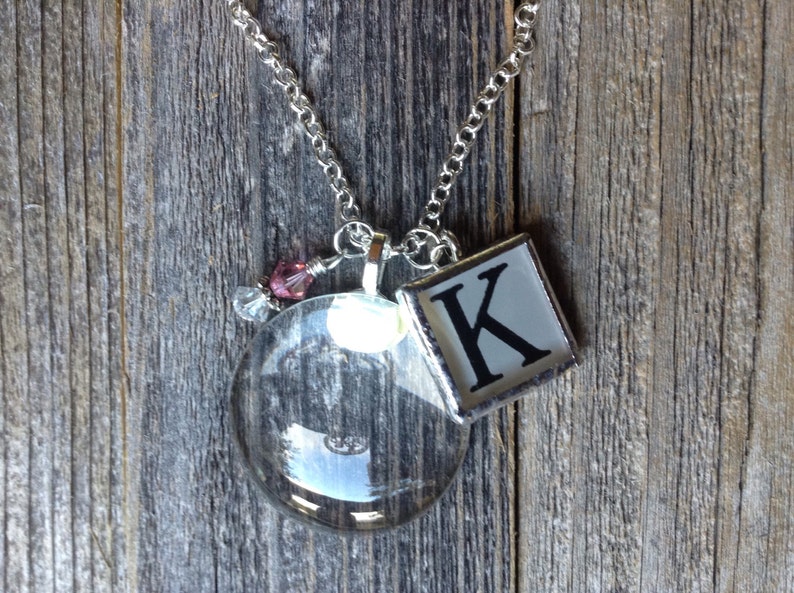 Magnifying Glass Necklace with Initial and Crystal Charm Etsy