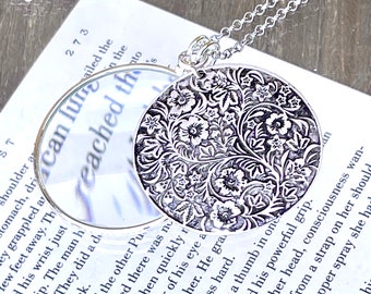 Sterling Silver Magnifying Necklace: Ornate Pendant, 6X Magnification