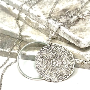 Handmade Sterling Silver Magnifying Glass Necklace: 6X Monocle Pendant