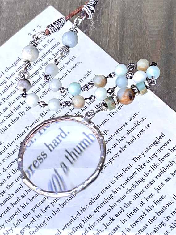 Sterling Silver Magnifying Glass Necklace: Amazonite Gemstone Chain