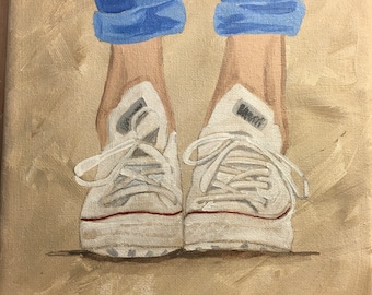 Original Tennis Shoes Painting: White High-Top Art