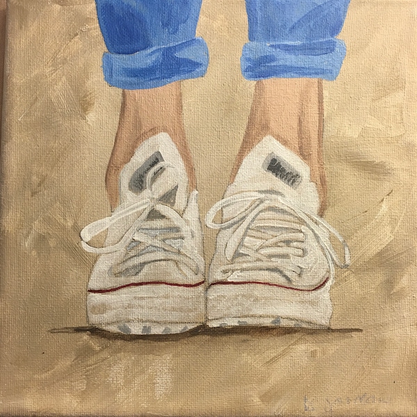 Original Painting, Tennis Shoes Painting, Wall Art, Painted in the US, White High-Top Painting, Large Art