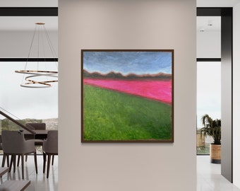 Original Abstract Landscape Painting: Pink & Green Art, Any Size