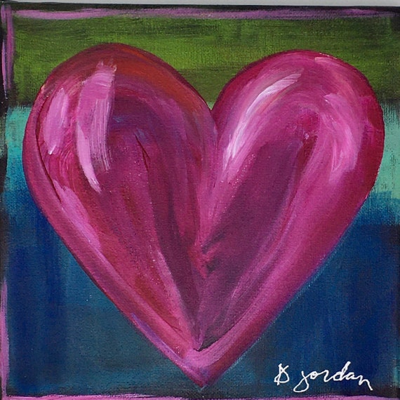 Original Painting, Abstract Heart, Wall Art, Hand Painted in US, Hot Pink Art, Any Size