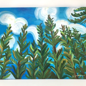 Original Forest Painting: Sky Through Trees, Hand Painted Art