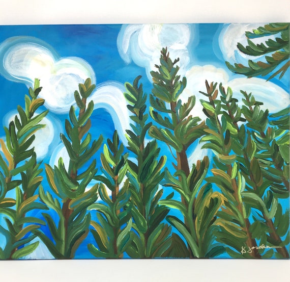 Original Painting, Original  Sky Through the Forest Painting, Large Art, Hand Painted in US, Any Size