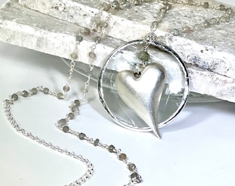 Labradorite Magnifying Glass Necklace, Monocle Necklace, Made in the USA