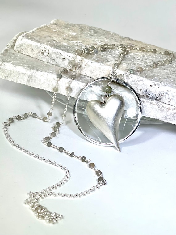 Silver and Labradorite Magnifying Glass Necklace, Monocle Necklace, Made In USA