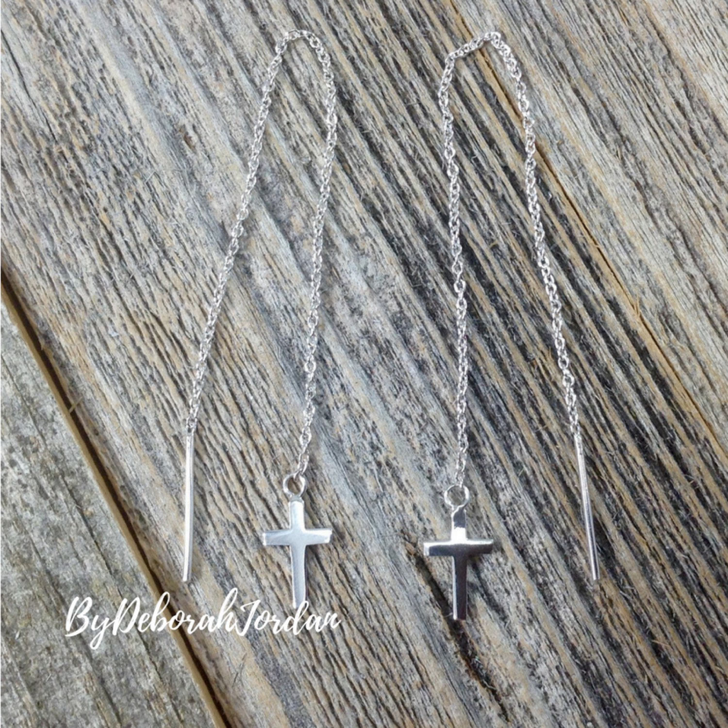 Sterling Silver Cross Earrings, Threader Earrings