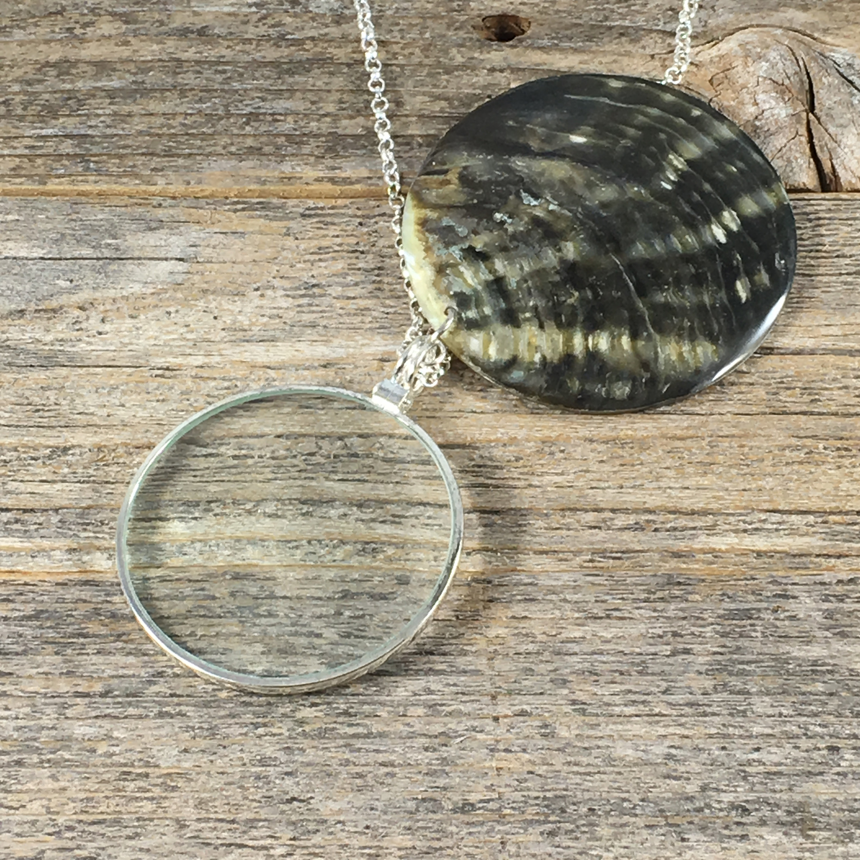 Magnifying Glass Necklace with Shell Pendant