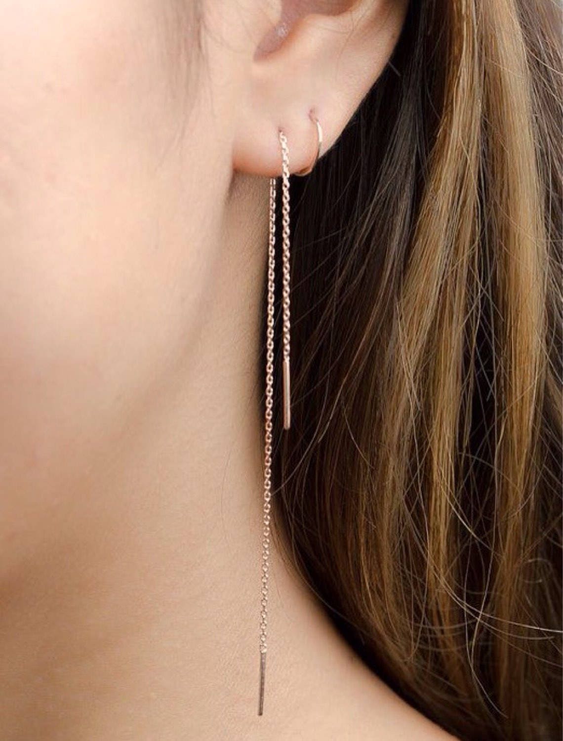 Sterling Silver Cross Earrings, Threader Earrings