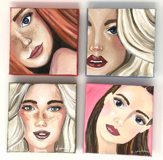 Original Painting Set, Original Girls Paintings, Wall Art, Hand Painted in US, Any Size