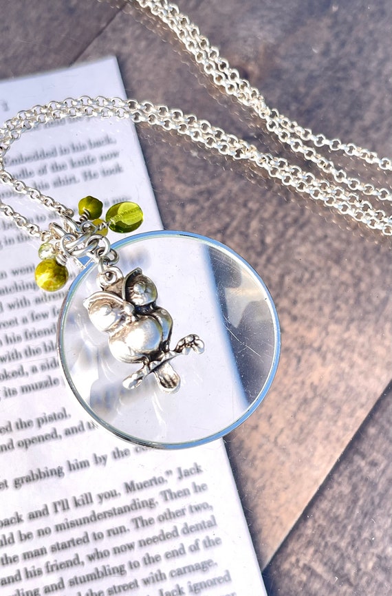 Magnifying Glass Necklace, Silver Monocle Necklace, Made In USA