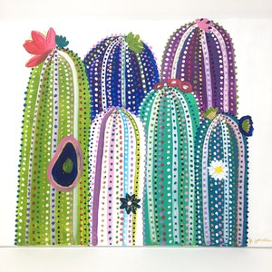 Original Colorful Cactus Painting: Desert Art