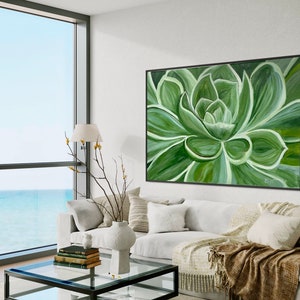 Original Succulent Painting: Large Acrylic Canvas Art