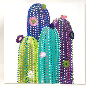 Original Cactus Painting: Colorful Desert Art on Canvas