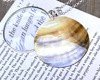 Sterling Silver Magnifying Necklace: Shell Pendant, Handmade USA