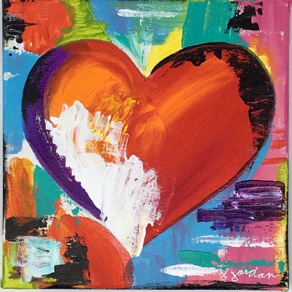 Original Painting, Abstract Heart, Wall Art, Hand Painted in US, Any Size