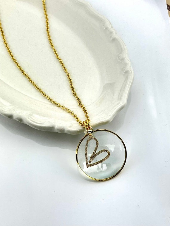 Gold Magnifying Glass Necklace, Gold Monocle Necklace, Made In USA