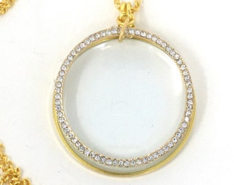 Gold Magnifying Glass Necklace, Gold Monocle Necklace, Made In USA